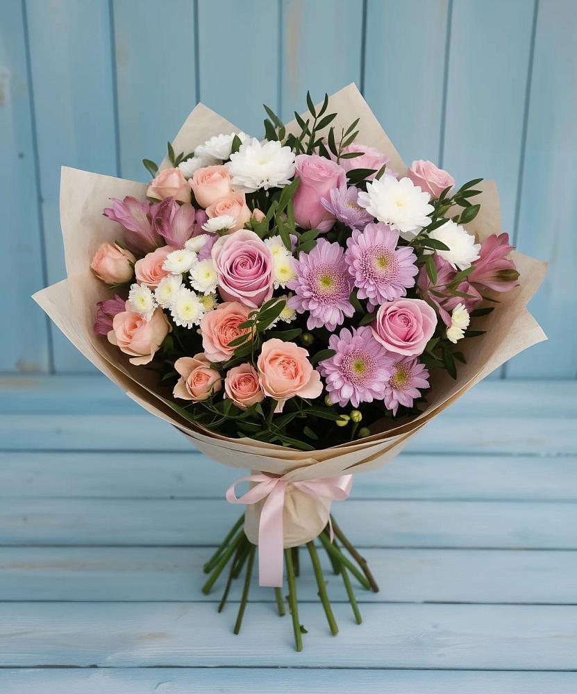 Букет цветов из: Хризантемы, Розы и Альстромерии в Глазове