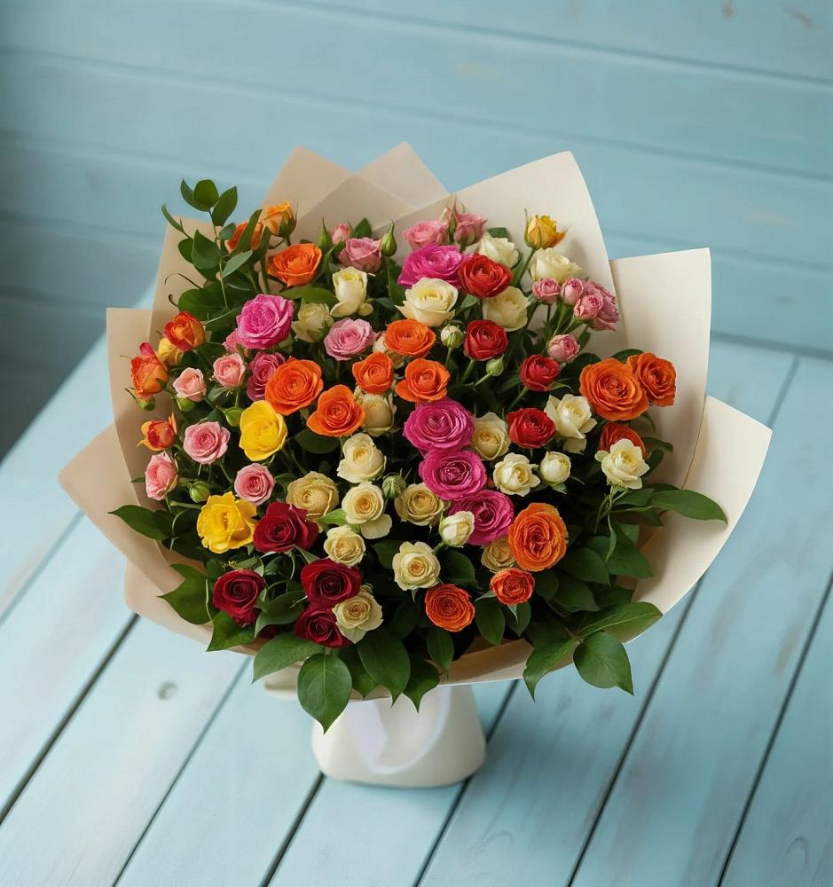 Букет Микс из разноцветных кустовых роз в Глазове