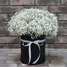 Цветочная композиция из Гипсофила в шляпной коробке в Глазове